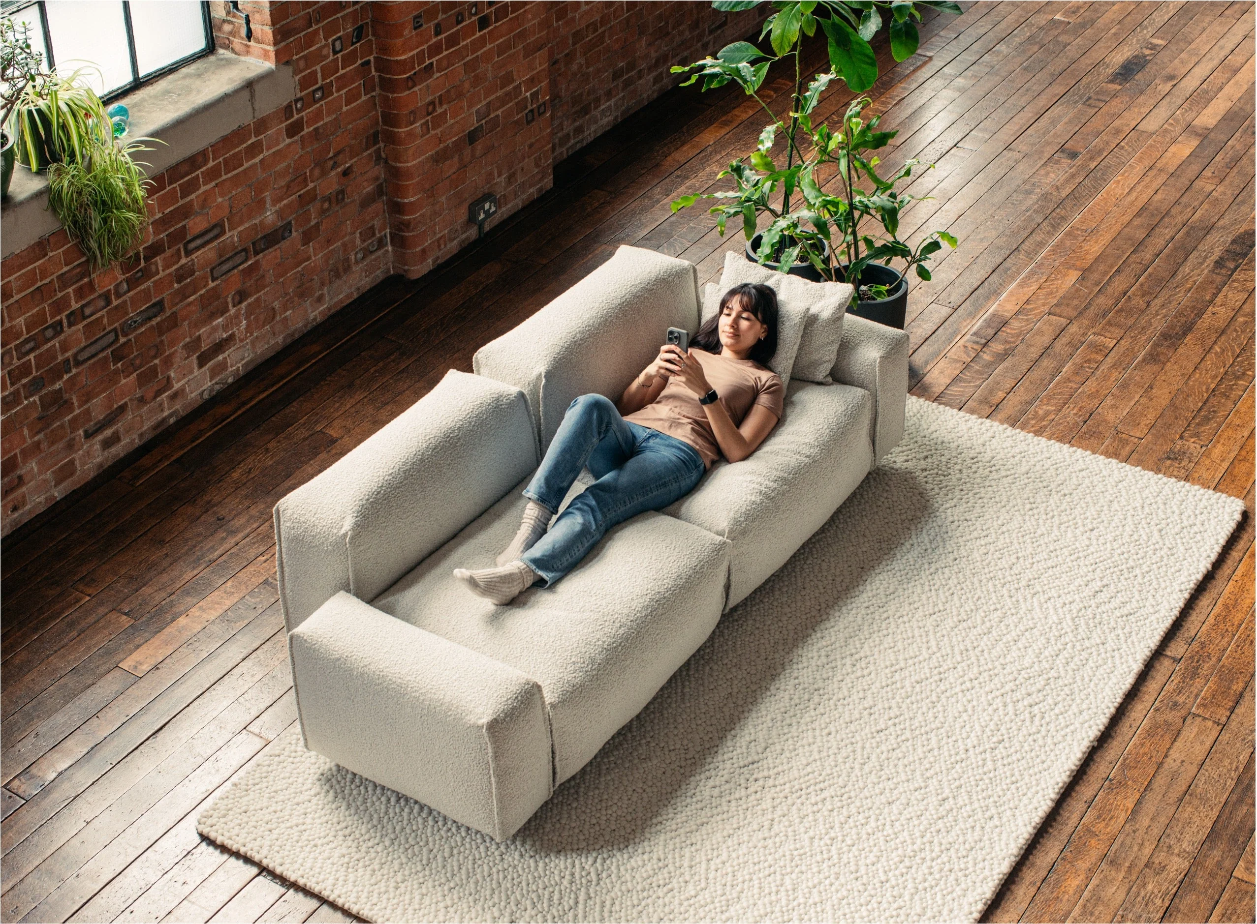 Float Square Ottoman | Cream Textured Weave - Image 5